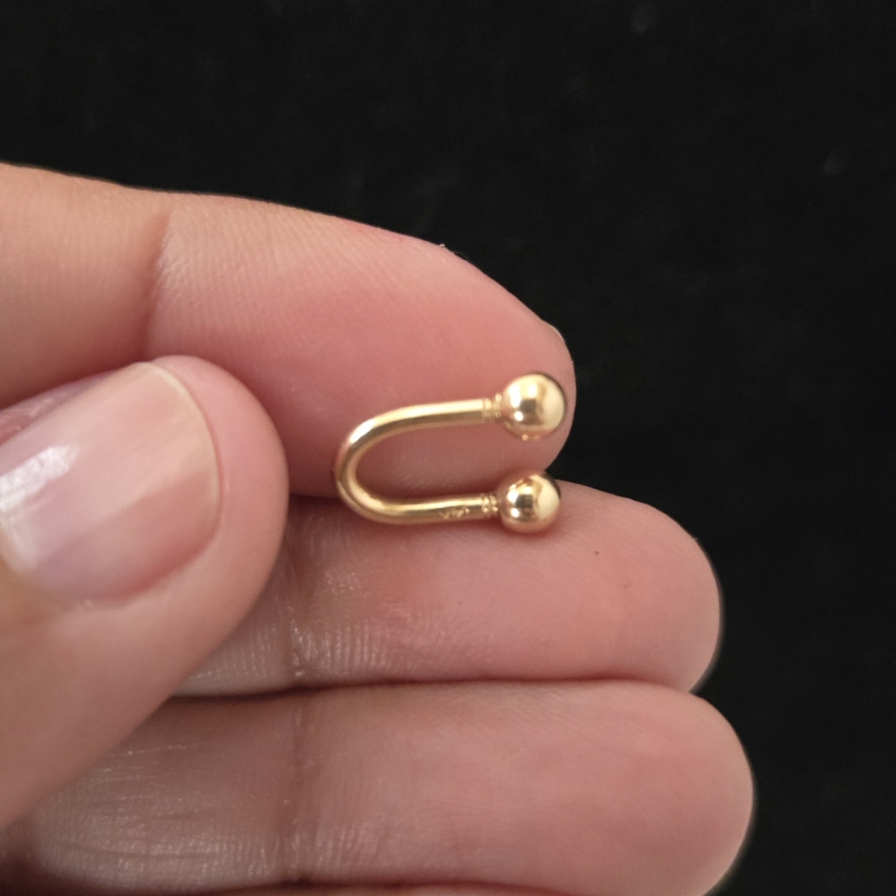 14k Gold YG Double Ball U-Shaped Ring For Belly Navel Ear